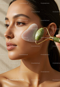 Close-Up of Woman Receiving Jade Facial Massage for Glowing Skin