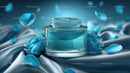 Luxury Blue Cosmetic Jar Surrounded by Elegant Floral Accents