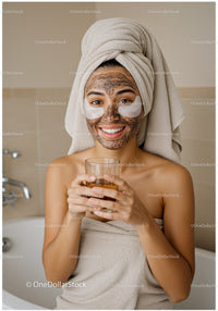 Woman Enjoying Facial Mask during Relaxing Spa Bath