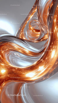 Abstract Copper and Silver Fluid Art with Dynamic Curves