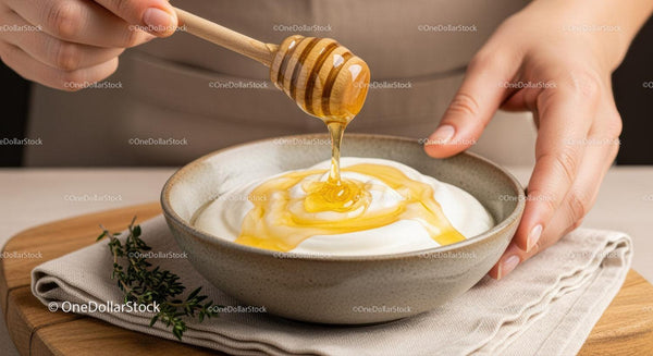Creamy Yogurt with Honey Drizzle and Fresh Thyme for Breakfast