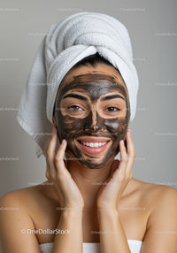 Woman with Clay Facial Mask in Spa Setting for Skin Care Wellness