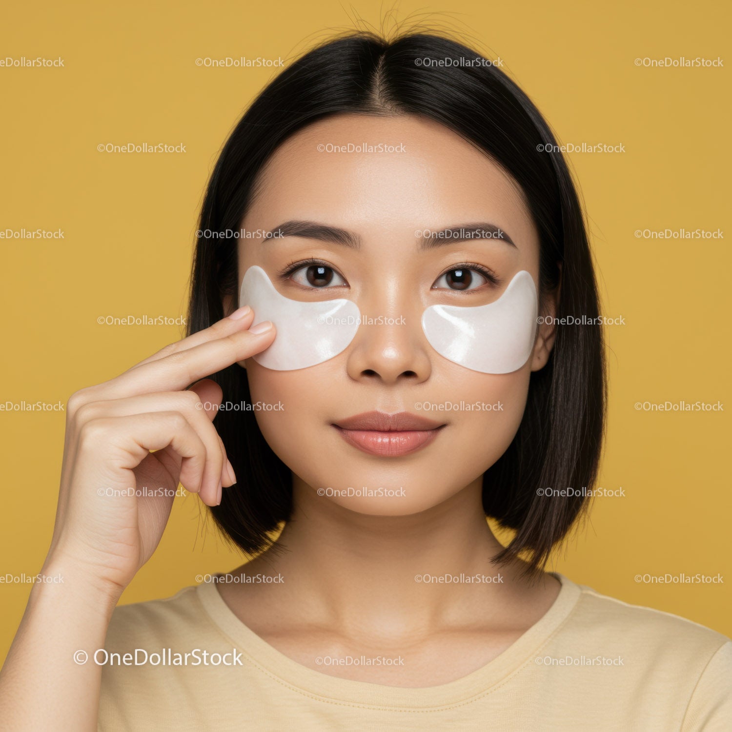 Woman with Skin Patches Applying Facial Treatment for Healthy Glowing Skin