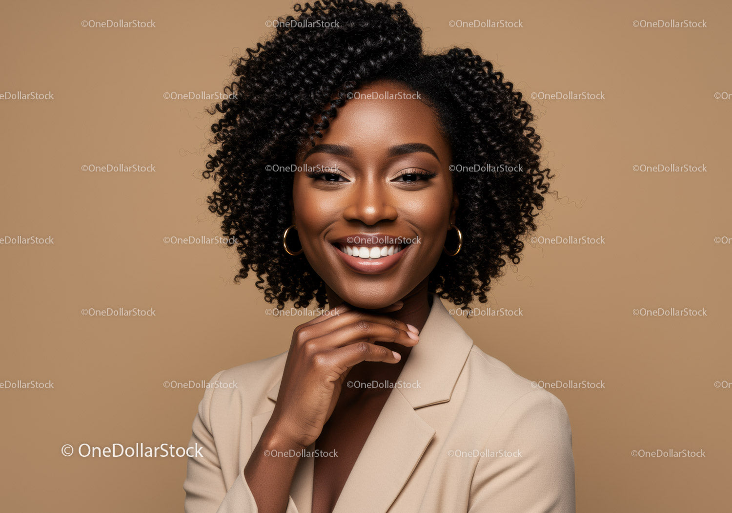 Smiling African American Woman with Curly Hair in Professional Portrait