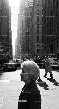 Elderly Woman Walking in Busy Urban City Street