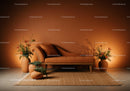 Cozy modern lounge with terracotta sofa and plants