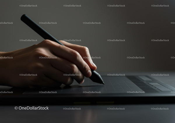 Creative Digital Artist Using Stylus Pen on Drawing Tablet