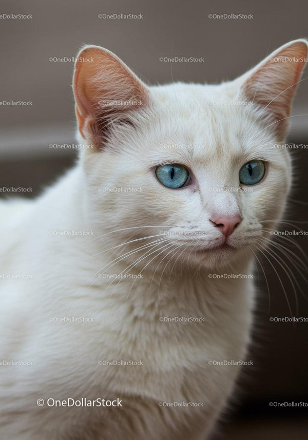 Closeup of white cat with striking blue eyes