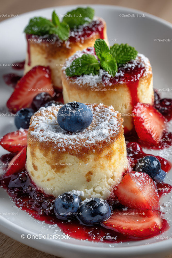 Cheesecake with Mixed Berries and Mint Garnish