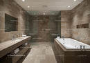 Luxury Bathroom with Beige Stone Tiles and Walk-in Shower