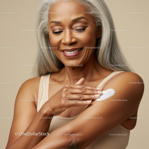 Elegant Elderly Woman Applying Lotion for Radiant Skin
