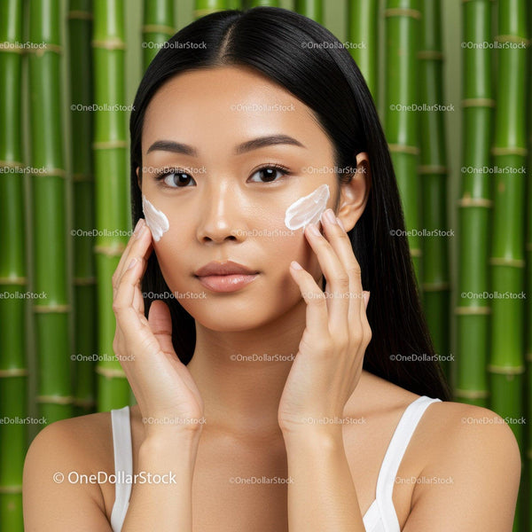 Young Asian Woman Applying Skincare Cream for Glowing Skin