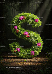Floral Green Number Five with Pink Orchids in Forest