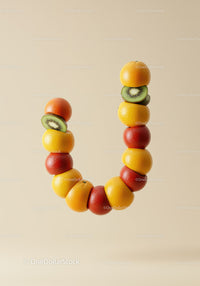 Creative arrangement of citrus fruits and kiwi in U shape