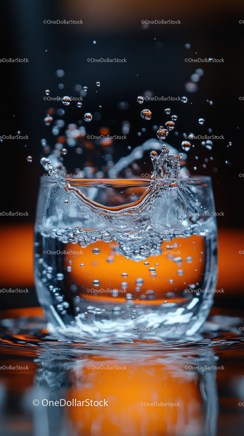 Dynamic Water Splash in a Clear Glass with Droplets in Motion