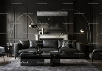 Modern dark living room with sleek sofa and elegant decor