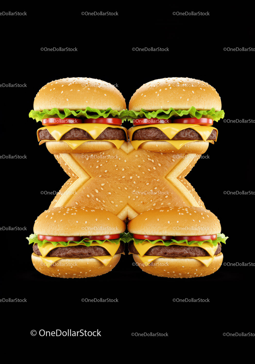 Kreatywne ułożenie cheeseburgerów tworzących literę X
