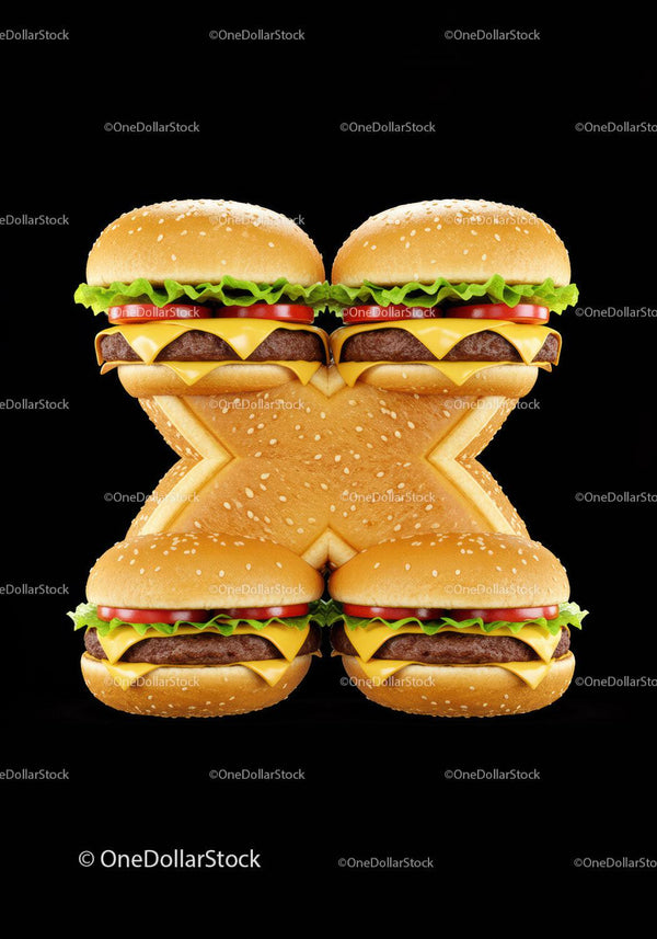 Creative arrangement of cheeseburgers forming letter X