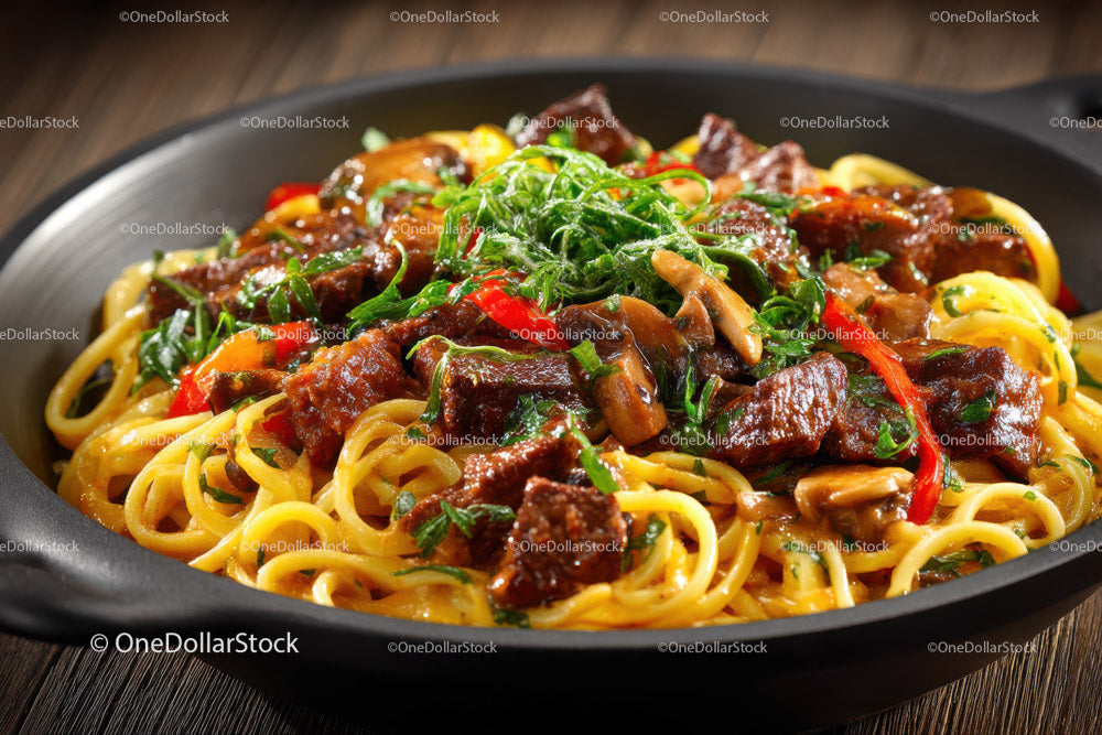 Beef Stroganoff Pasta with Mushrooms and Red Peppers