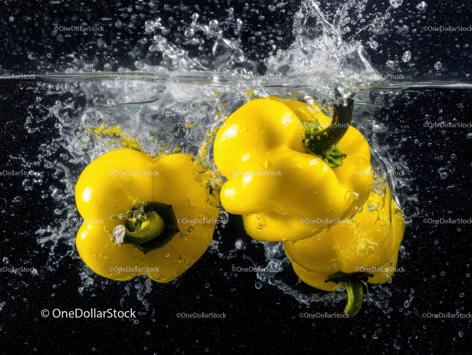 Vibrant Yellow Bell Peppers in Water Splash