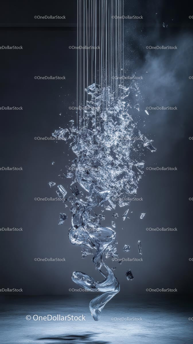 Dynamic Glass Break with Shards Falling in Modern Scene