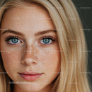 Close Up Portrait of Freckled Woman with Blue Eyes