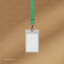Blank ID badge hanging on vibrant green lanyard