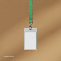 Blank ID badge hanging on vibrant green lanyard