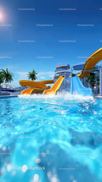 Vibrant Water Slides at Outdoor Water Park on Sunny Day