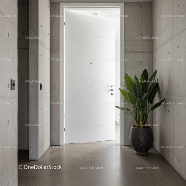 Minimalistyczne Wnętrze Wejściowe z Zielonymi Roślinami i Nowoczesnym Designem