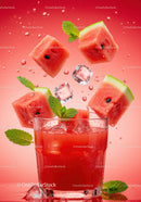 Refreshing watermelon cocktail with ice and fresh mint