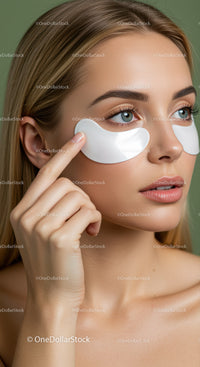 Young Woman Applying Under Eye Patches for Skin Care Regimen