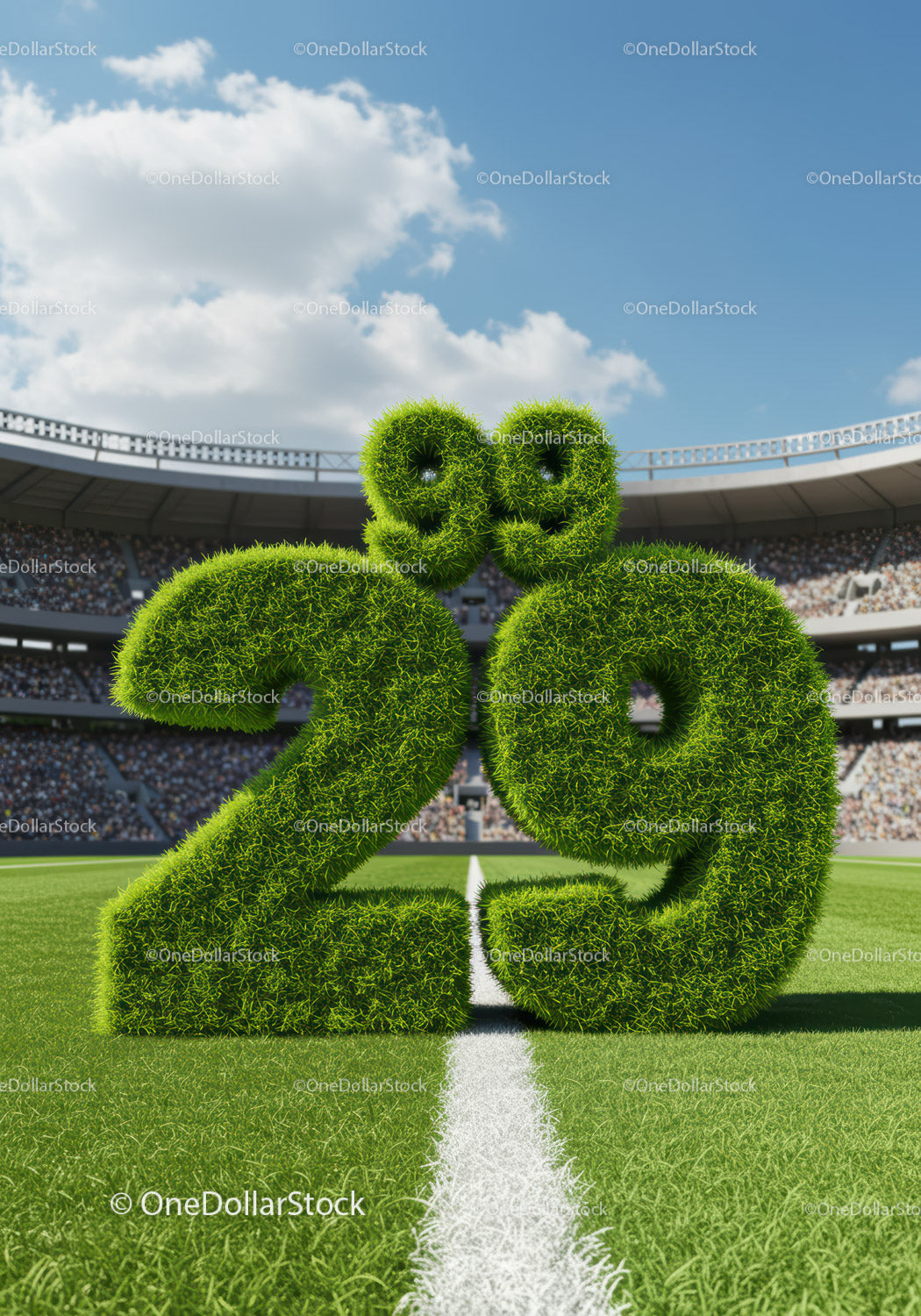 Green Grass Numbers 29 on Soccer Field with Crowd