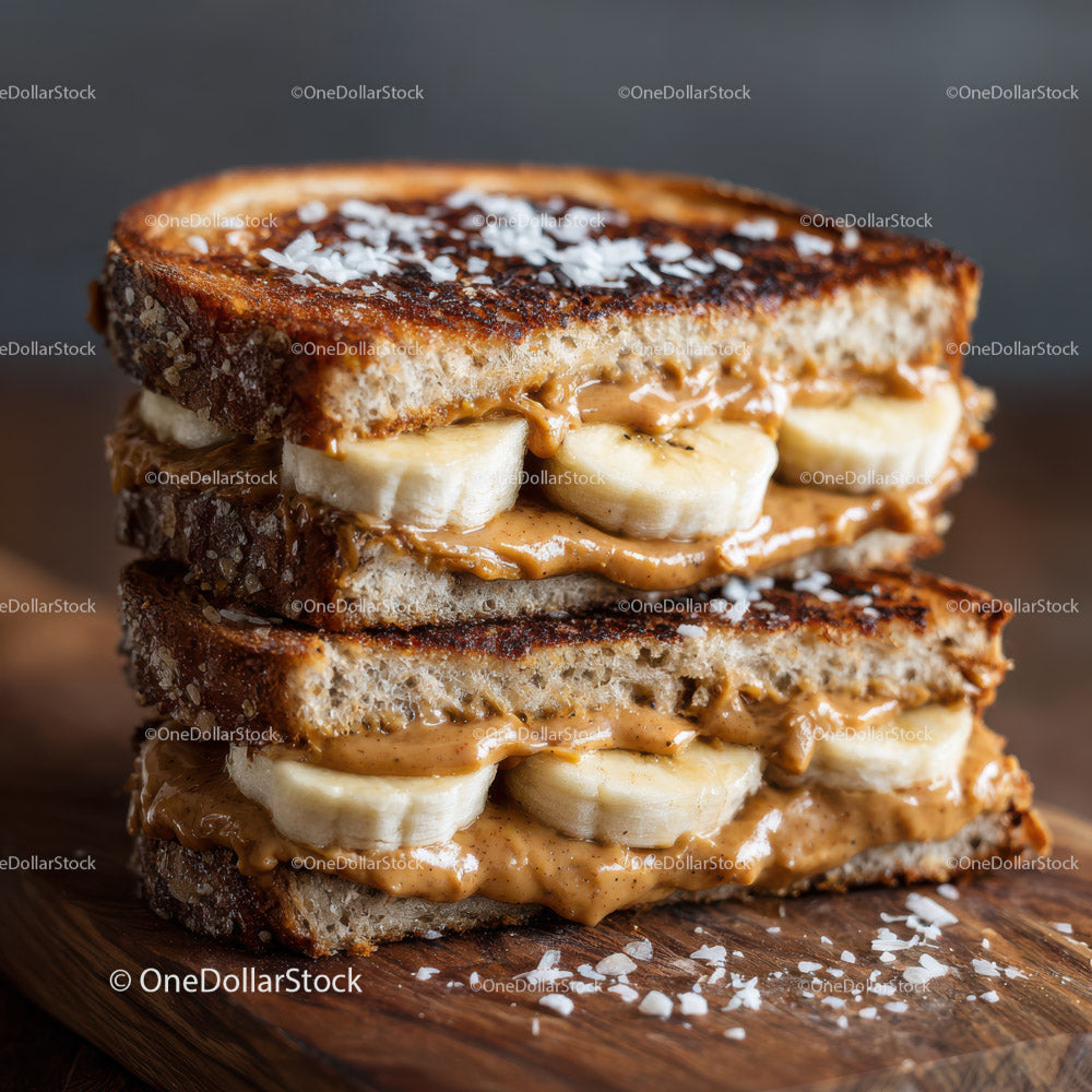 Banana and Peanut Butter Toast Sandwich with Chocolate Spread