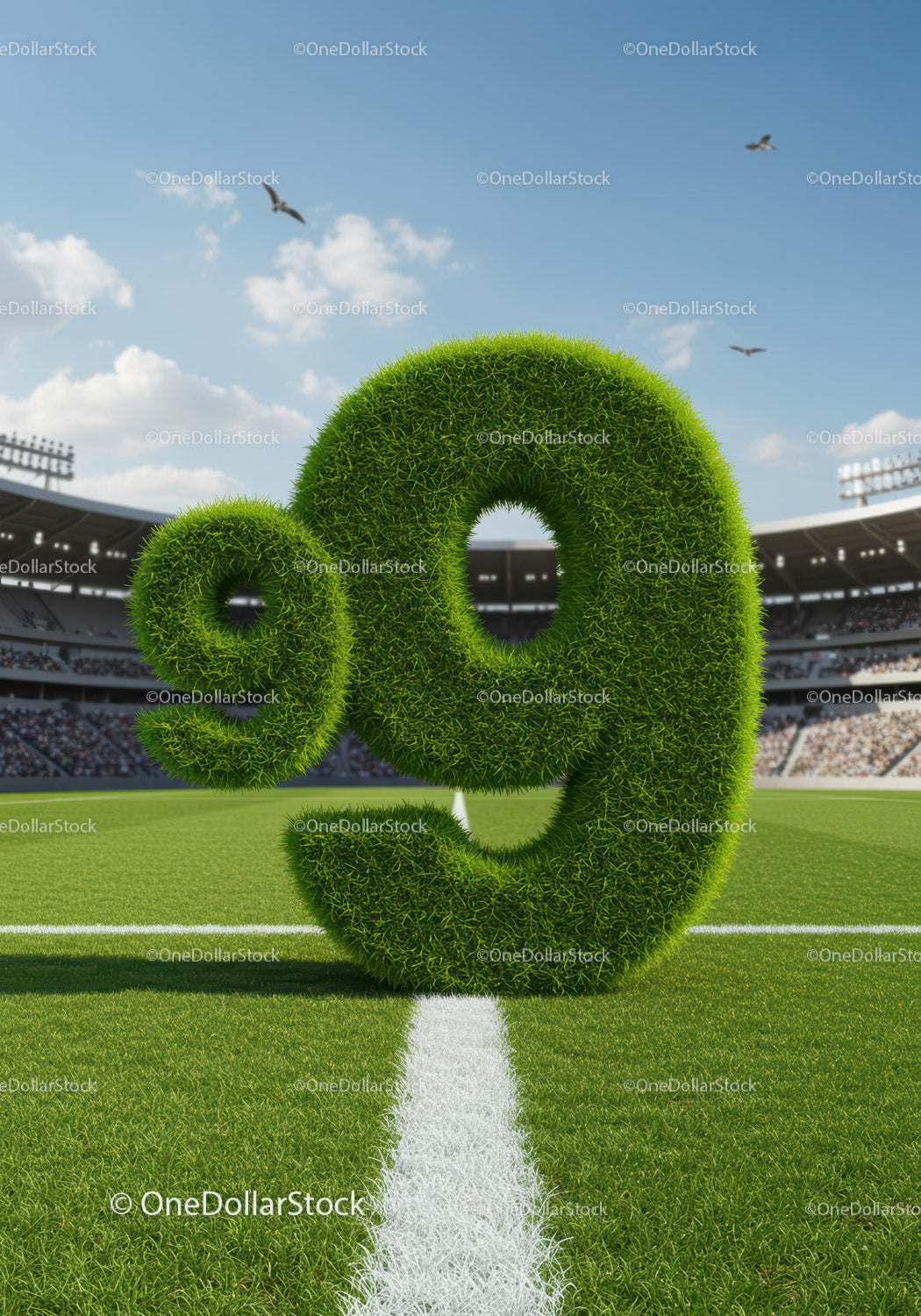 Green Grass Number Nine on Soccer Field in Stadium