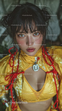 Young Woman in Yellow Sports Jacket with Wet Hair Outdoor Portrait