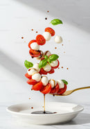 Fresh Caprese Salad Ingredients Suspended in Motion