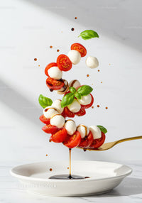 Fresh Caprese Salad Ingredients Suspended in Motion