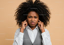 Frustrated African American Woman Expressing Discontent with Ear Covering