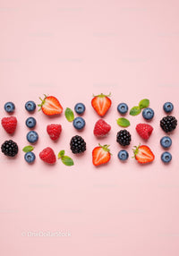 Fresh mixed berries and mint leaves on pastel pink