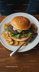 Classic cheeseburger with fresh lettuce and tomato