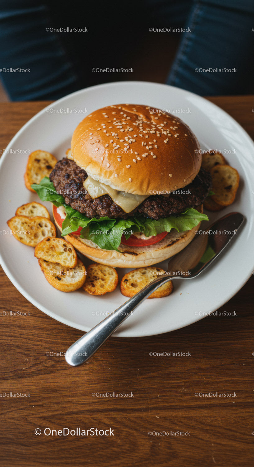 Classic cheeseburger with fresh lettuce and tomato