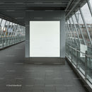 Modern empty lightbox in glass corridor hallway