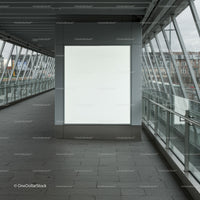 Modern empty lightbox in glass corridor hallway