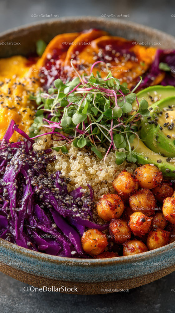 Colorful Plant-Based Bowl with Chickpeas Quinoa and Veggies