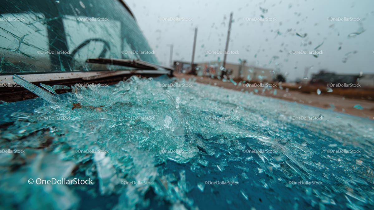 Abandoned Vintage Car with Broken Glass at Sunset
