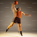 Athletic woman jumping for basketball slam dunk