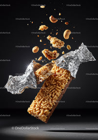 Crispy Nutty Granola Bar Breaking Midair