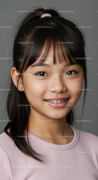 Young Girl with Braces and Bright Smile in Professional Portrait
