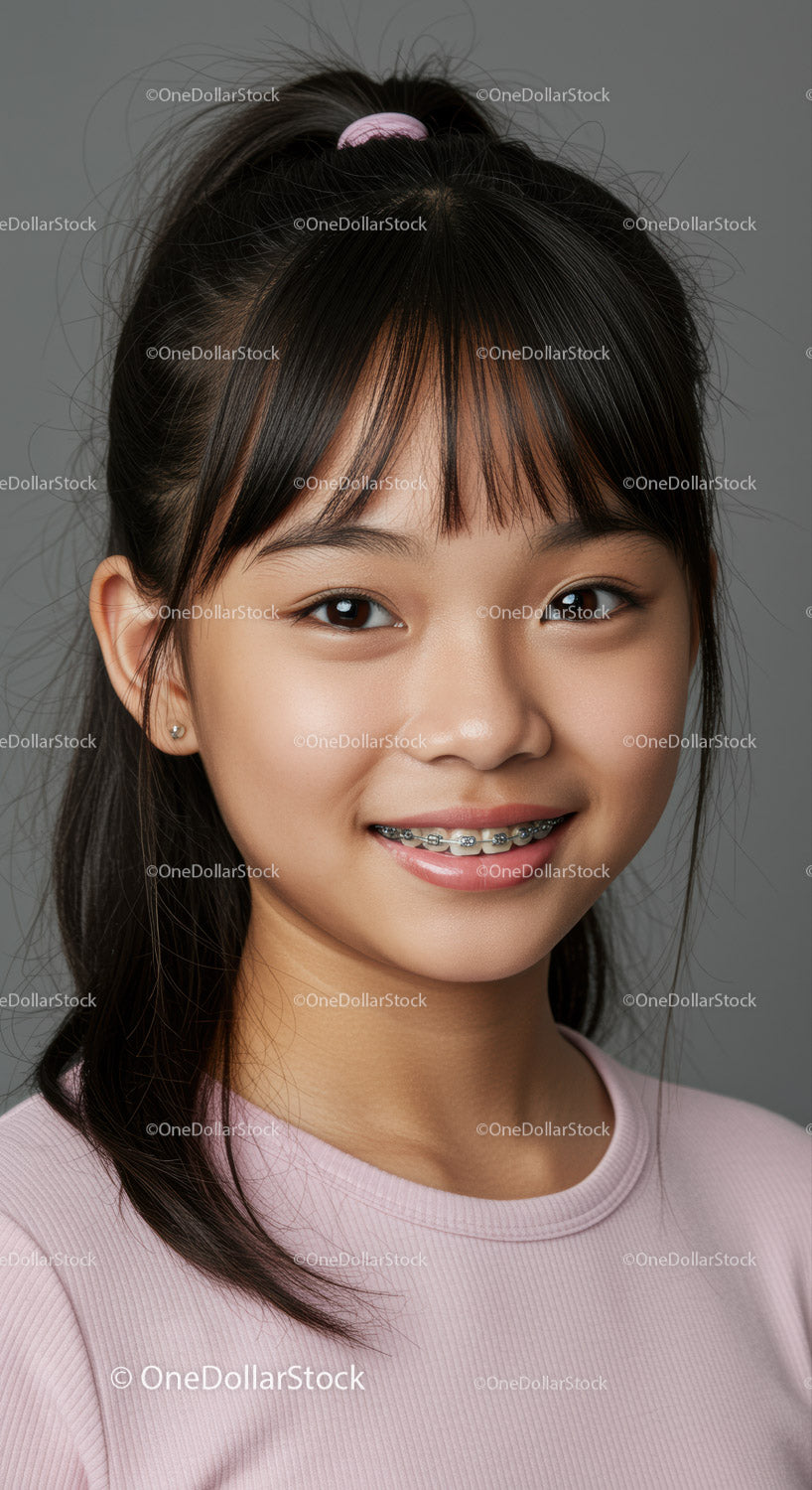 Young Girl with Braces and Bright Smile in Professional Portrait